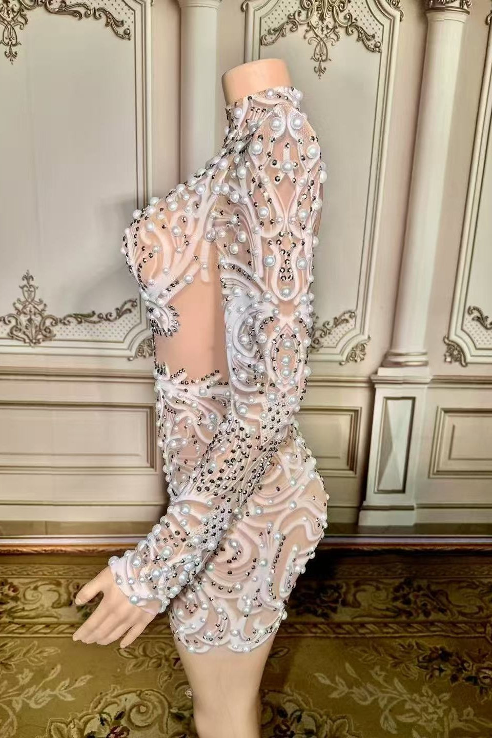 High Neck Long Sleeve Homecoming Dress Ivory Bodycon Cocktail Party Dress