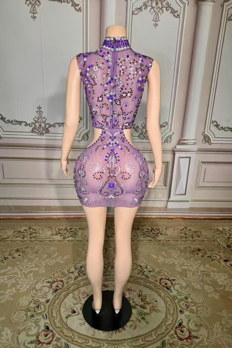 High Neck Mini Homecoming Dress Cut Out Purple Cocktail Party Dress