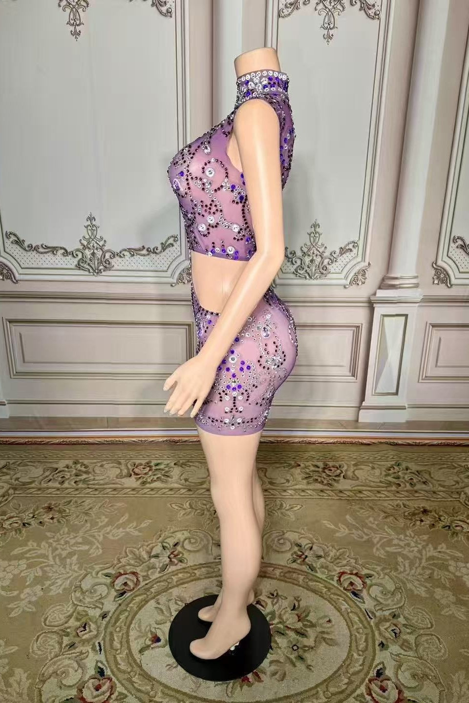 High Neck Mini Homecoming Dress Cut Out Purple Cocktail Party Dress