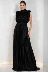 High Neck Sleeveless A-Line Princess Dress for Mothers of the Bride & Groom with Sequins and Ruffles
