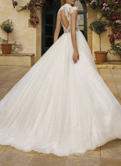 High Neck Sleeveless Lace/Tulle A Line Wedding Dress With Back Hole