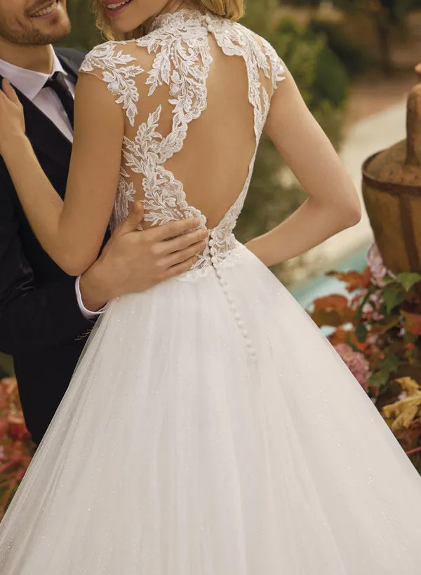High Neck Sleeveless Lace/Tulle A Line Wedding Dress With Back Hole