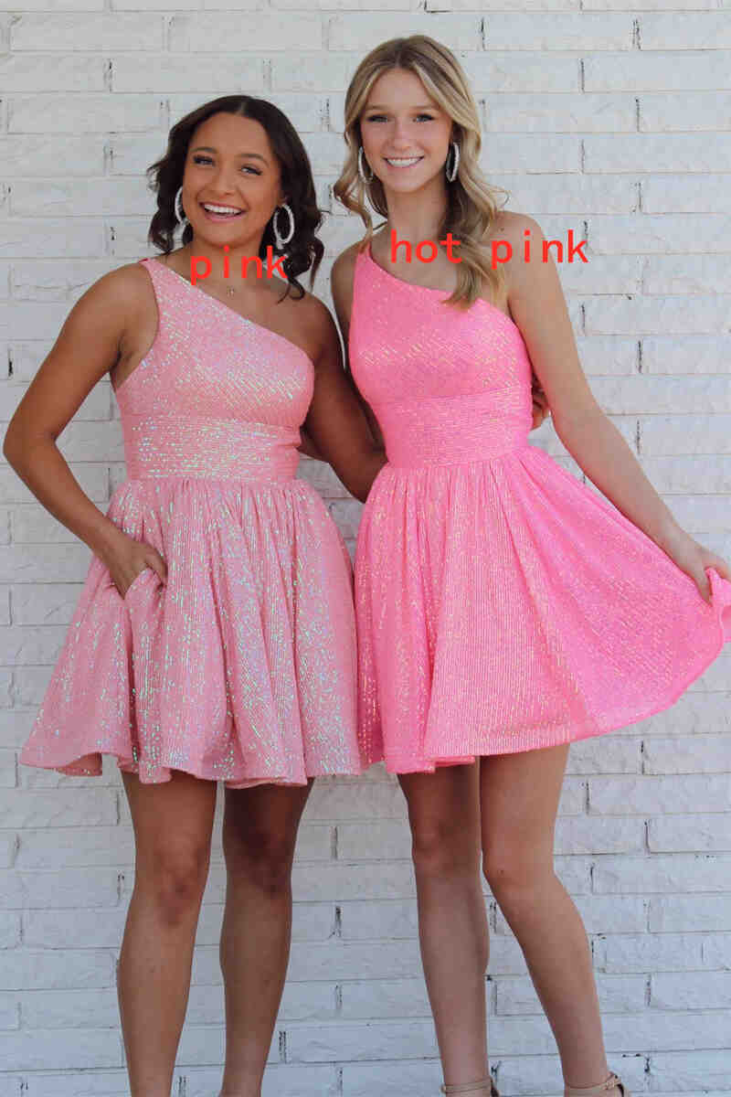 Homecoming Dress Pretty A Line one shoulder Style Sequin Short Party Cocktail Dress