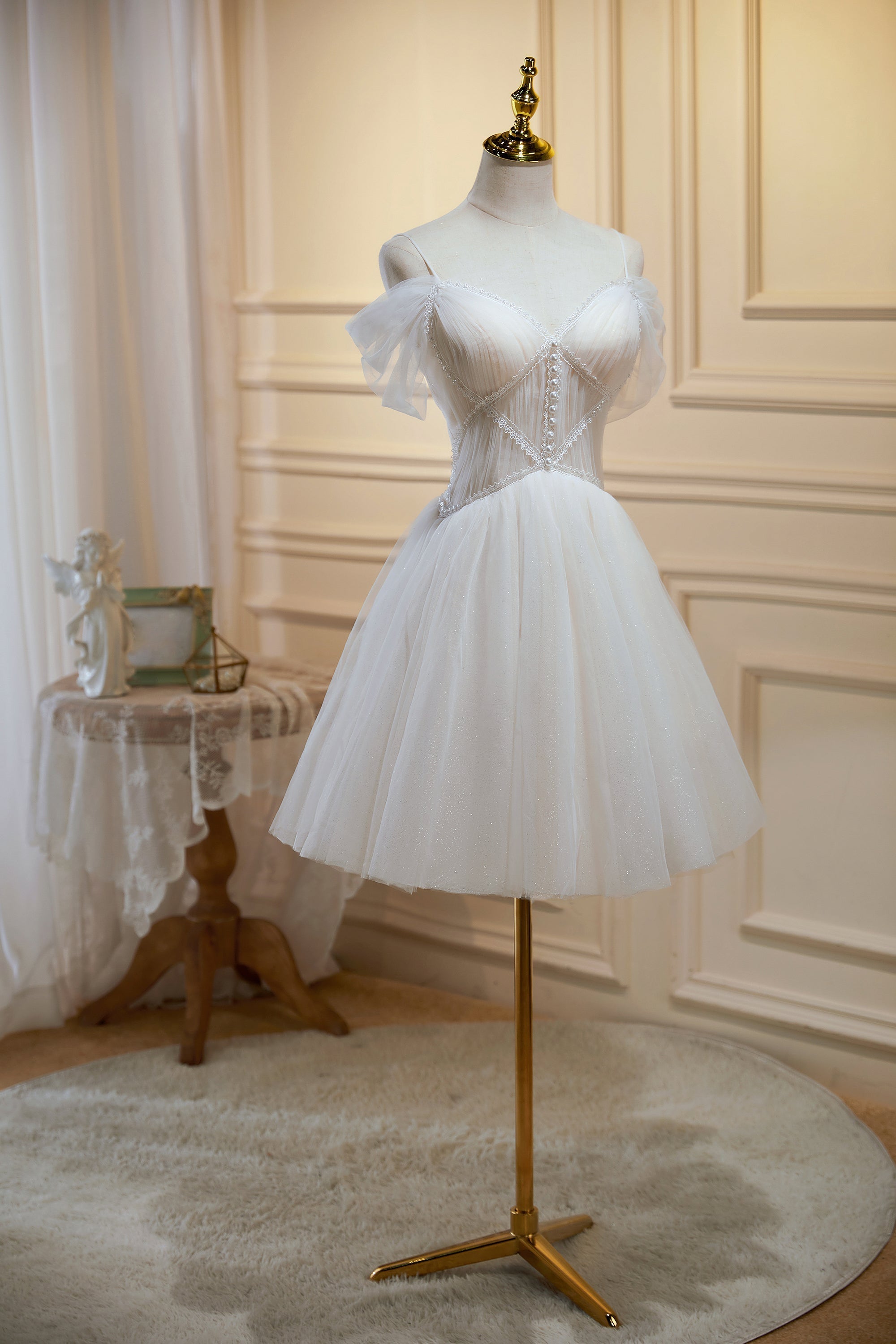 Homecoming Dress Pretty Ivory A Line V neck Tulle Short Party Cocktail Dress