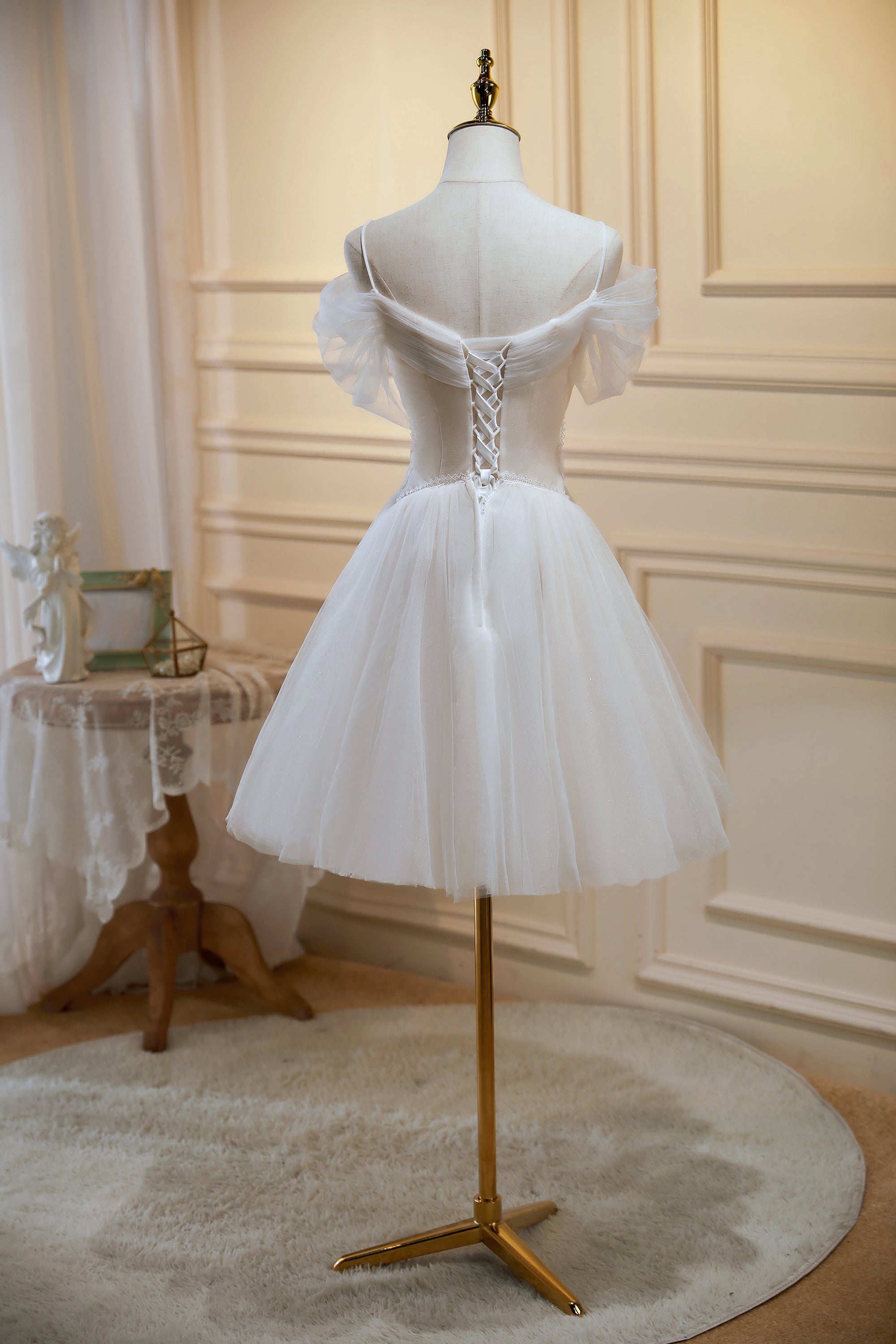 Homecoming Dress Pretty Ivory A Line V neck Tulle Short Party Cocktail Dress