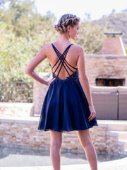 Homecoming Dress V applique Back Lace Up Mini Length Short Party Cocktail Dress