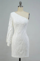 Homecoming Dresses Beaded Sequin One Shoulder Tight Cocktail Dresses