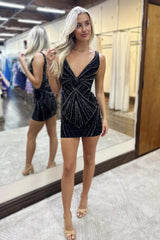 Hot Pink Homecoming Dresses Beaded Tight Short Cocktail Dresses