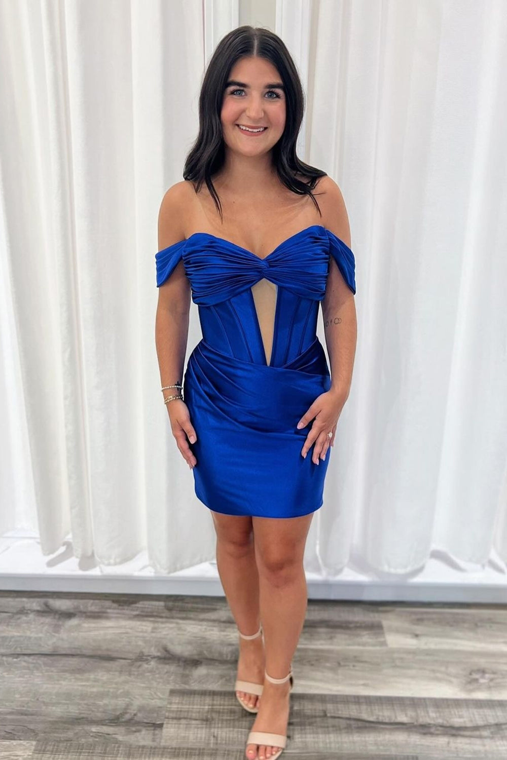 Hot Pink Homecoming Dresses Off The Shoulder Corset Tight Short Cocktail Dresses