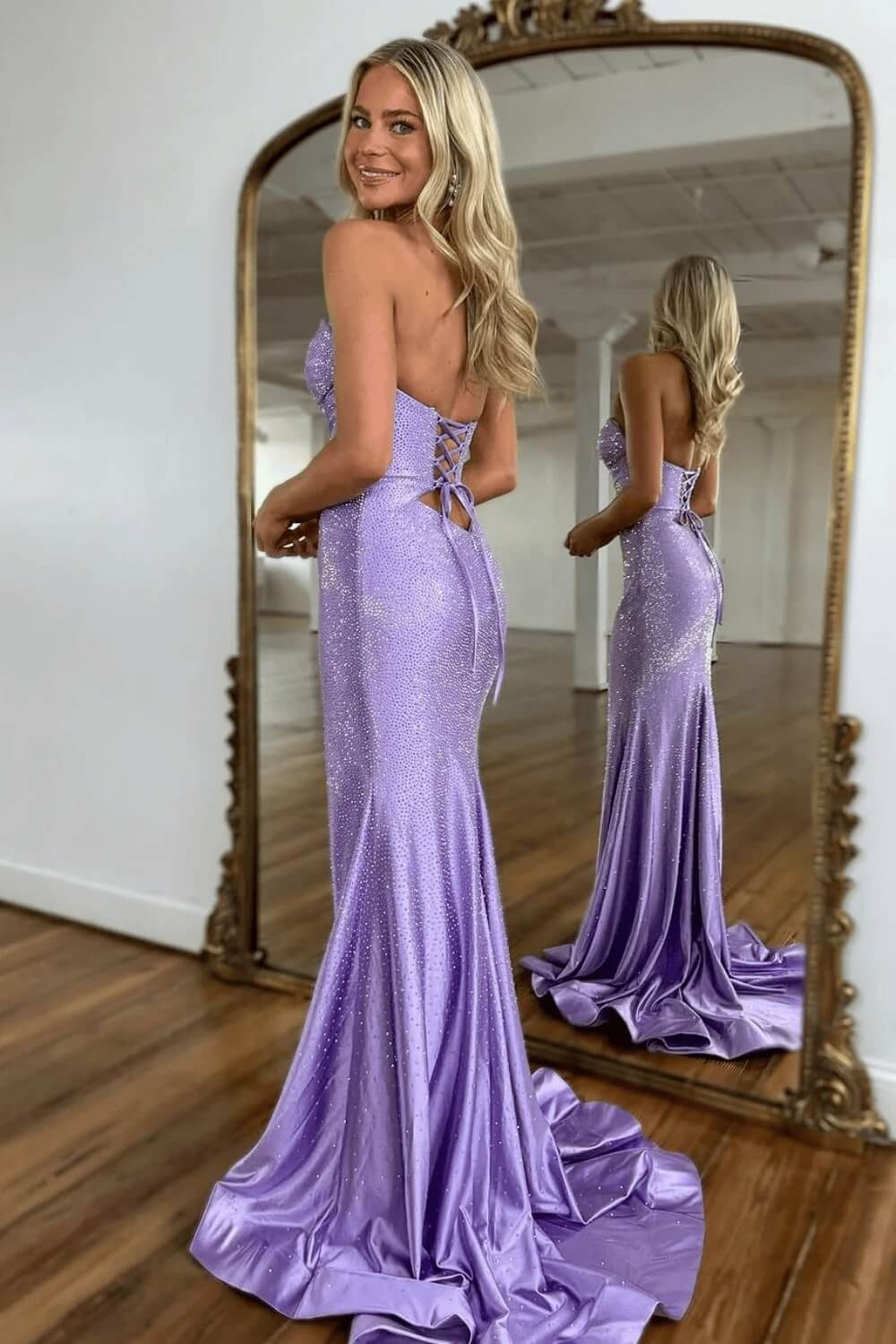 Hot Pink Mermaid Sequined Hollow Out Sweetheart Prom Dress with Slit