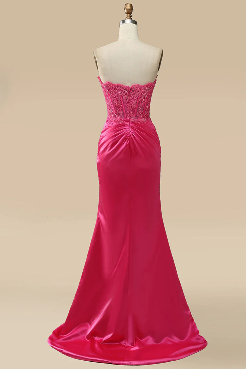 Hot Pink Prom Dress Corset Long Evening Dress with Slit
