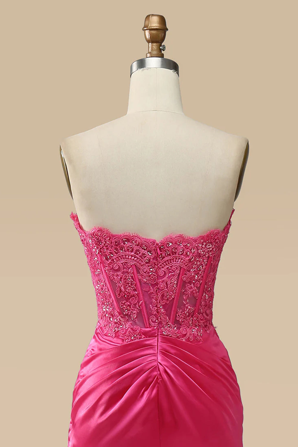 Hot Pink Prom Dress Corset Long Evening Dress with Slit