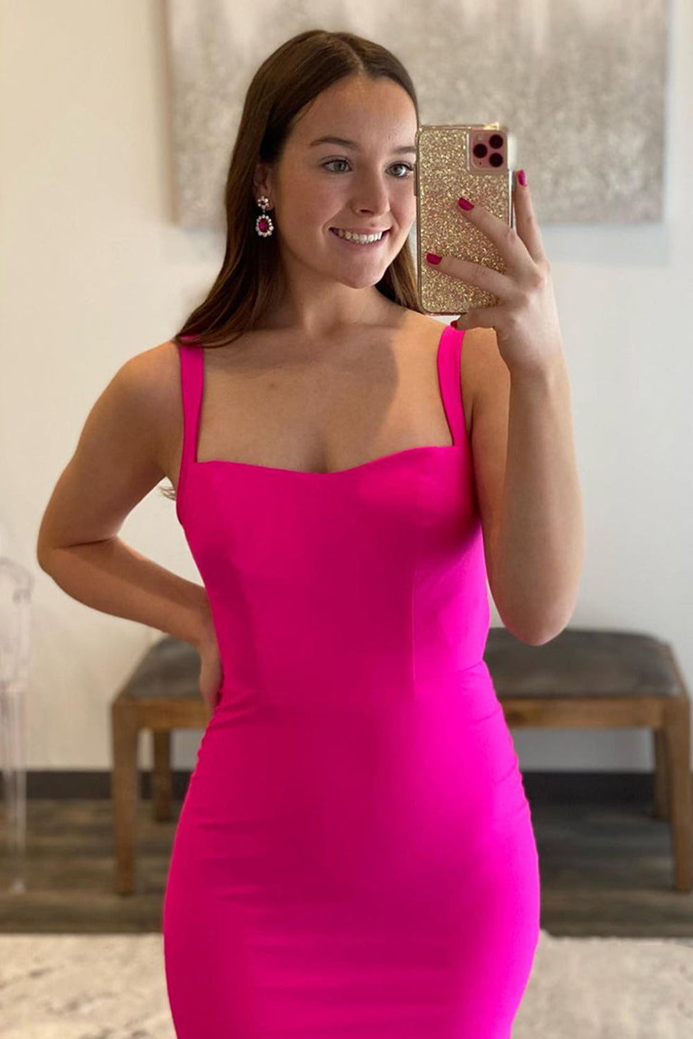 Hot Pink Prom Dress Satin Mermaid Evening Dress