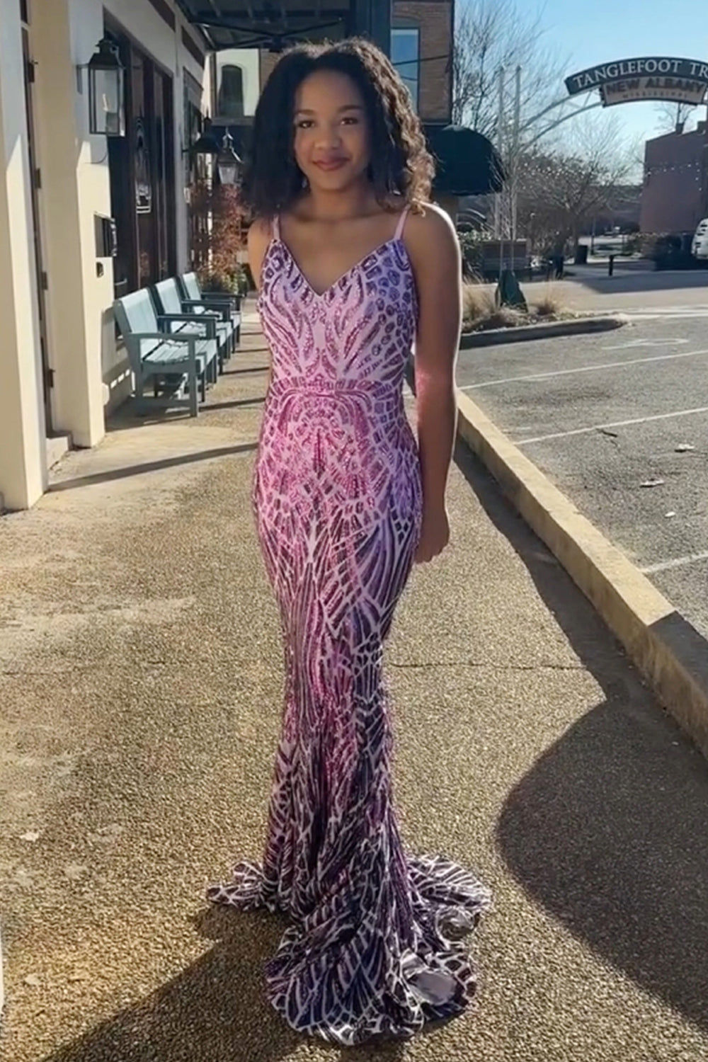Hot Pink Prom Dress Sequined Mermaid Backless Long Evening Dress