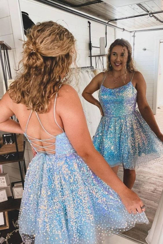 Hot pink Homecoming Dress Sequin A Line Short Party Cocktail Dress