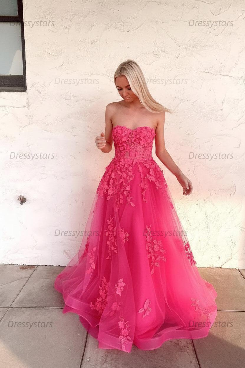 Orange Prom Dress Sweetheart Long Evening Dress with Appliques