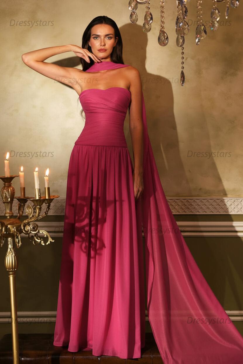 Orange A Line Prom Dress Sleeveless Strapless Formal Dress