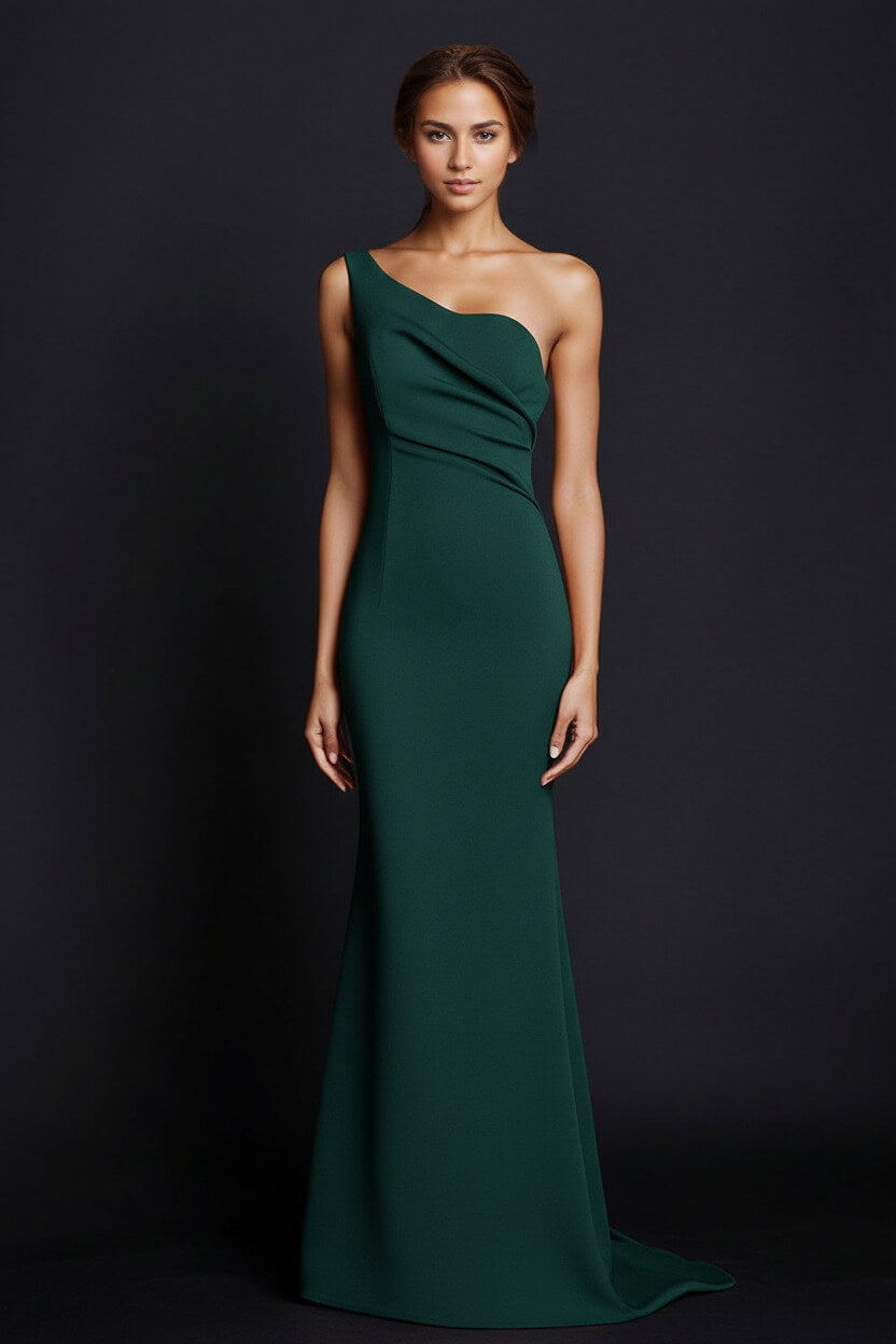 Dressystars One Shoulder Khaki Wedding Guest Dress Mermaid Long Formal Dress