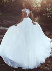 Illusion Neck Sleeveless Lace/Tulle Wedding Dress With Split Front