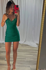 Dressystars Royal Blue Bodycon V Neck Short Corset Homecoming Dress with Beading