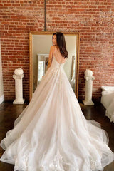 Ivory A Line Tulle Lace Long Bridal Dress
