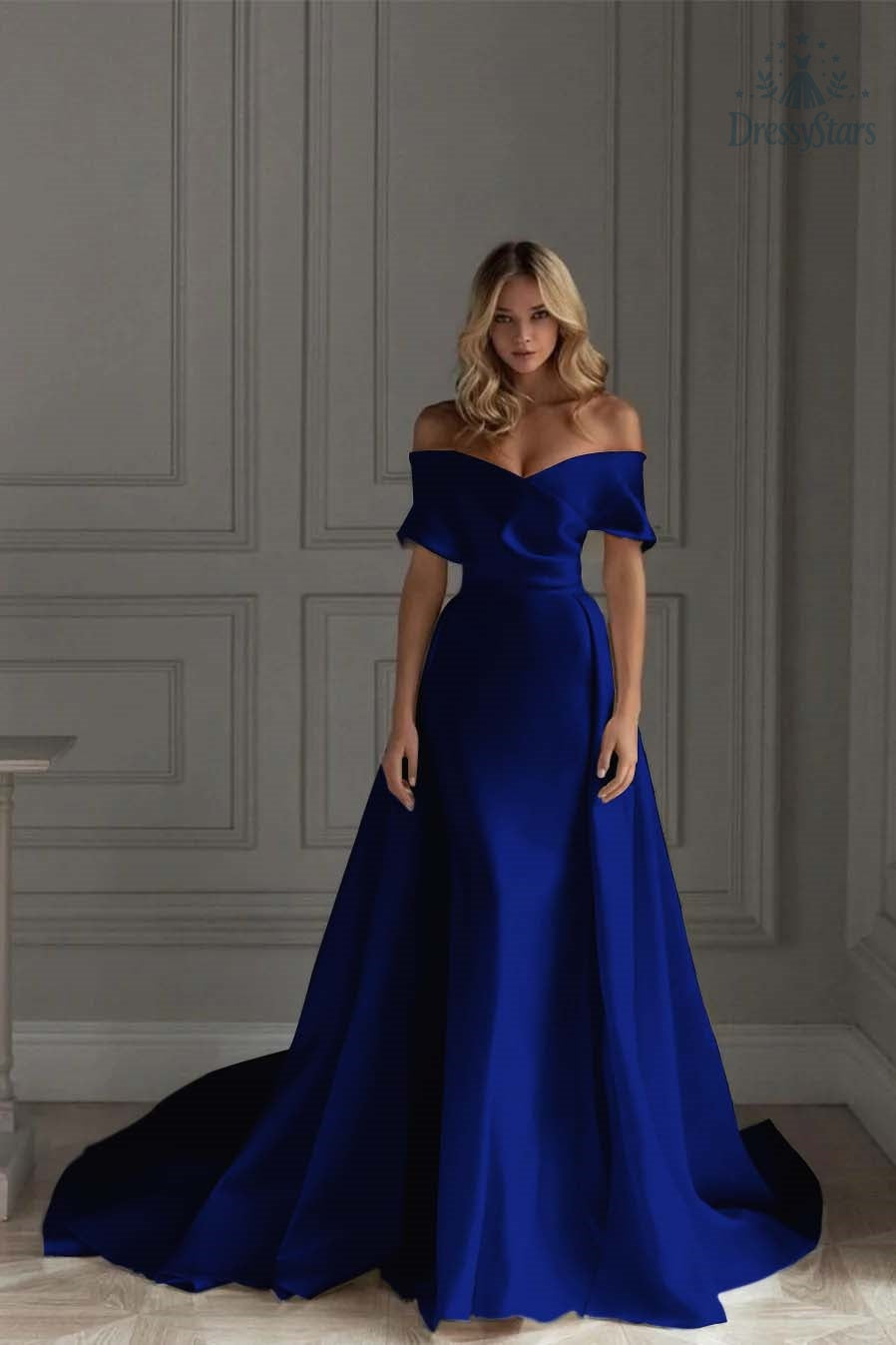 Ivory A Line Wedding Dress Off the Shoulder Bridal Dress with Panel Train