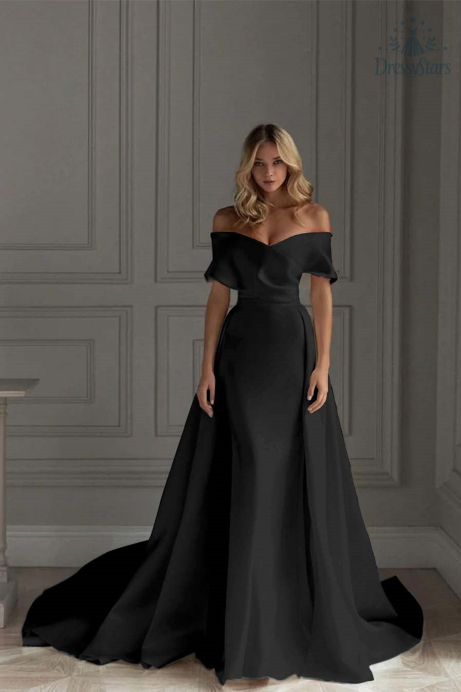 Ivory A Line Wedding Dress Off the Shoulder Bridal Dress with Panel Train