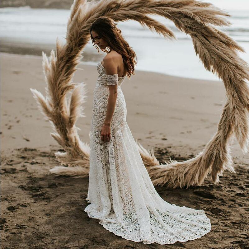 Ivory Lace Beach Wedding Dress Boho Wedding Dress WD335 US2 / White Ivory Lace Beach Wedding Dress Boho Wedding Dress WD335 US2 / White