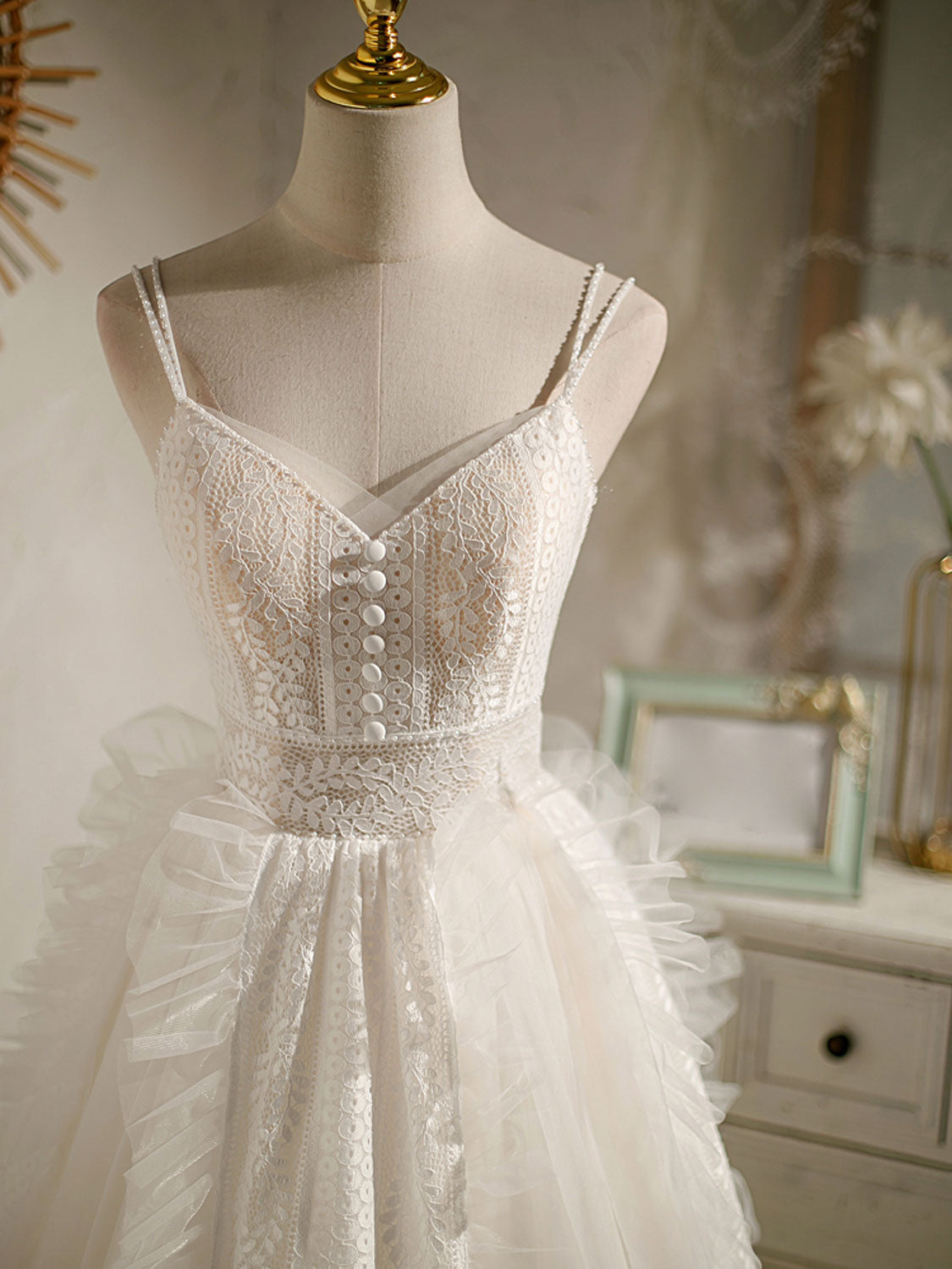 Ivory Homecoming Dress V Neck Tulle Lace Short Party Cocktail Dress