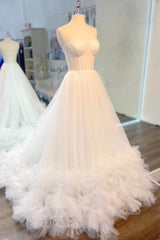 Ivory Prom Dress Corset A Line Sweetheart Long Evening Dress with Ruffles