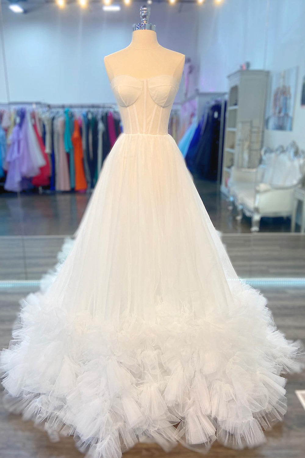 Ivory Prom Dress Corset A Line Sweetheart Long Evening Dress with Ruffles