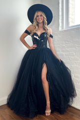 Ivory Prom Dress Mirror A Line Off the Shoulder Long Evening Dress