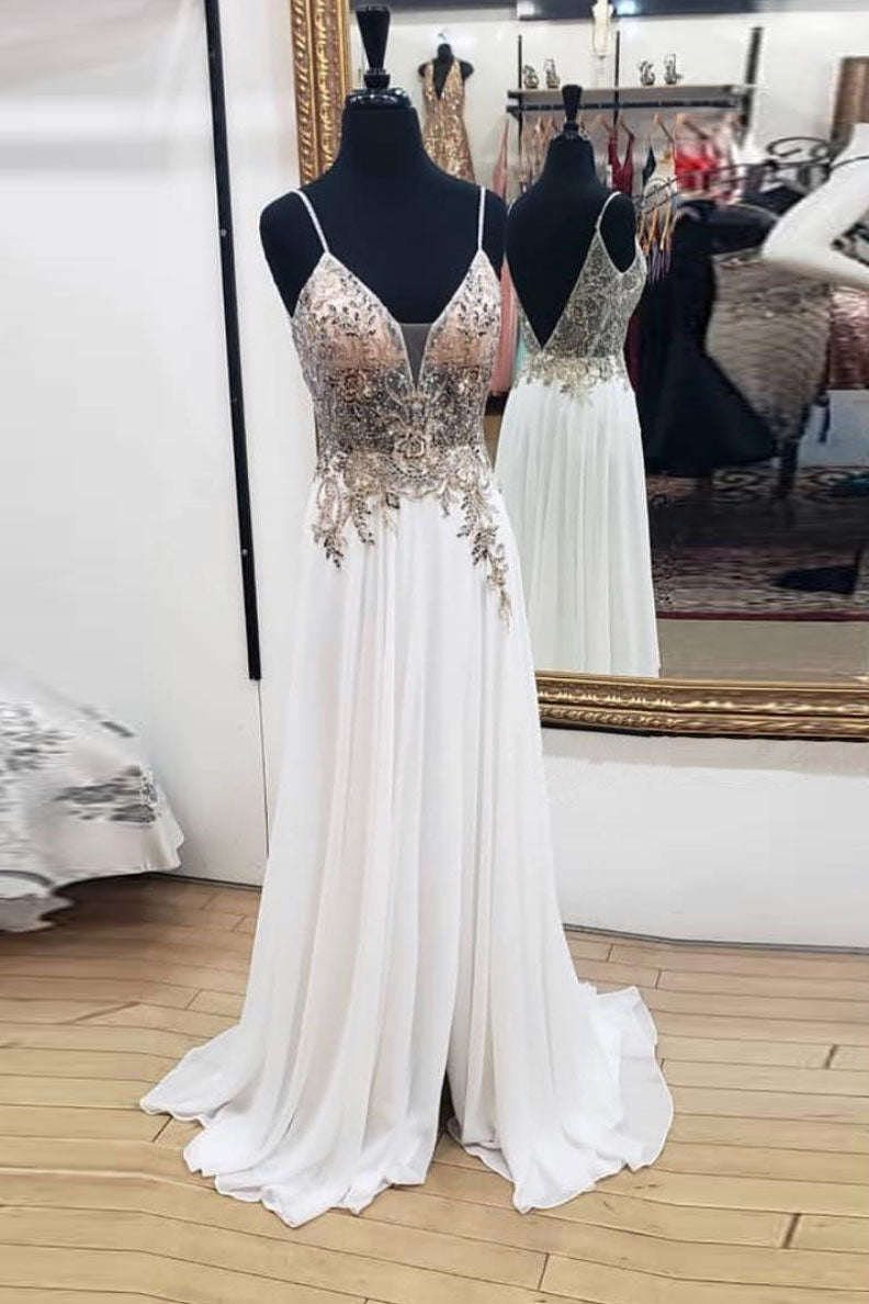 Ivory Prom Dress Sweetheart Chiffon Lace Long Evening Dress