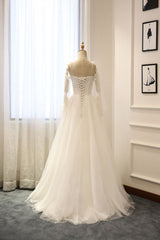 Ivory Tulle Handmade Wedding Dress Long Sleeves Evening Dress