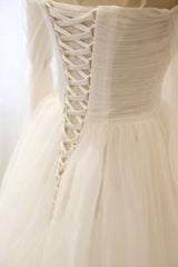 Ivory Tulle Handmade Wedding Dress Long Sleeves Evening Dress