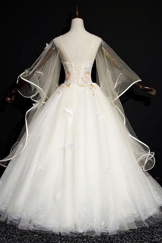Ivory Tulle Lace Long Sweet 16 Dress Formal Evening Dress