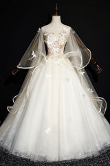 Ivory Tulle Lace Long Sweet 16 Dress Formal Evening Dress