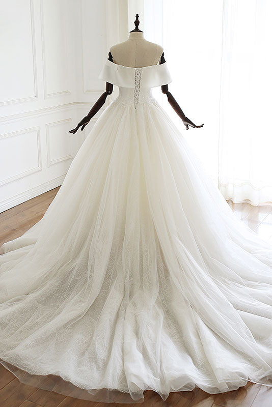 Ivory Tulle Long Wedding Gown Bridal Dress
