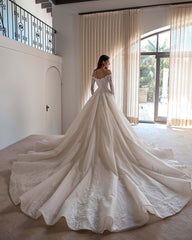 Ivory Tulle Wedding Dress A Line Long Sleeves Corset Bridal Dress
