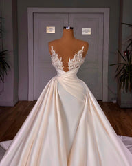 Ivory Wedding Dress A Line Beaded Bridal Dress with Panel Train