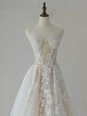 Ivory Wedding Dress A Line Lace Tulle Long Formal Dress Evening Dress