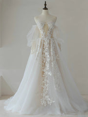 Ivory Wedding Dress A Line Lace Tulle Long Formal Dress Evening Dress