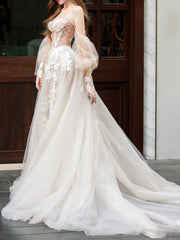 Ivory Wedding Dress A Line Lace Tulle Long Formal Dress Evening Dress