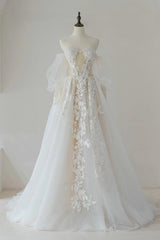 Ivory Wedding Dress A Line Lace Tulle Long Formal Dress Evening Dress