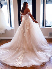Ivory Wedding Dress Off the Shoulder Lace Long Bridal Dress