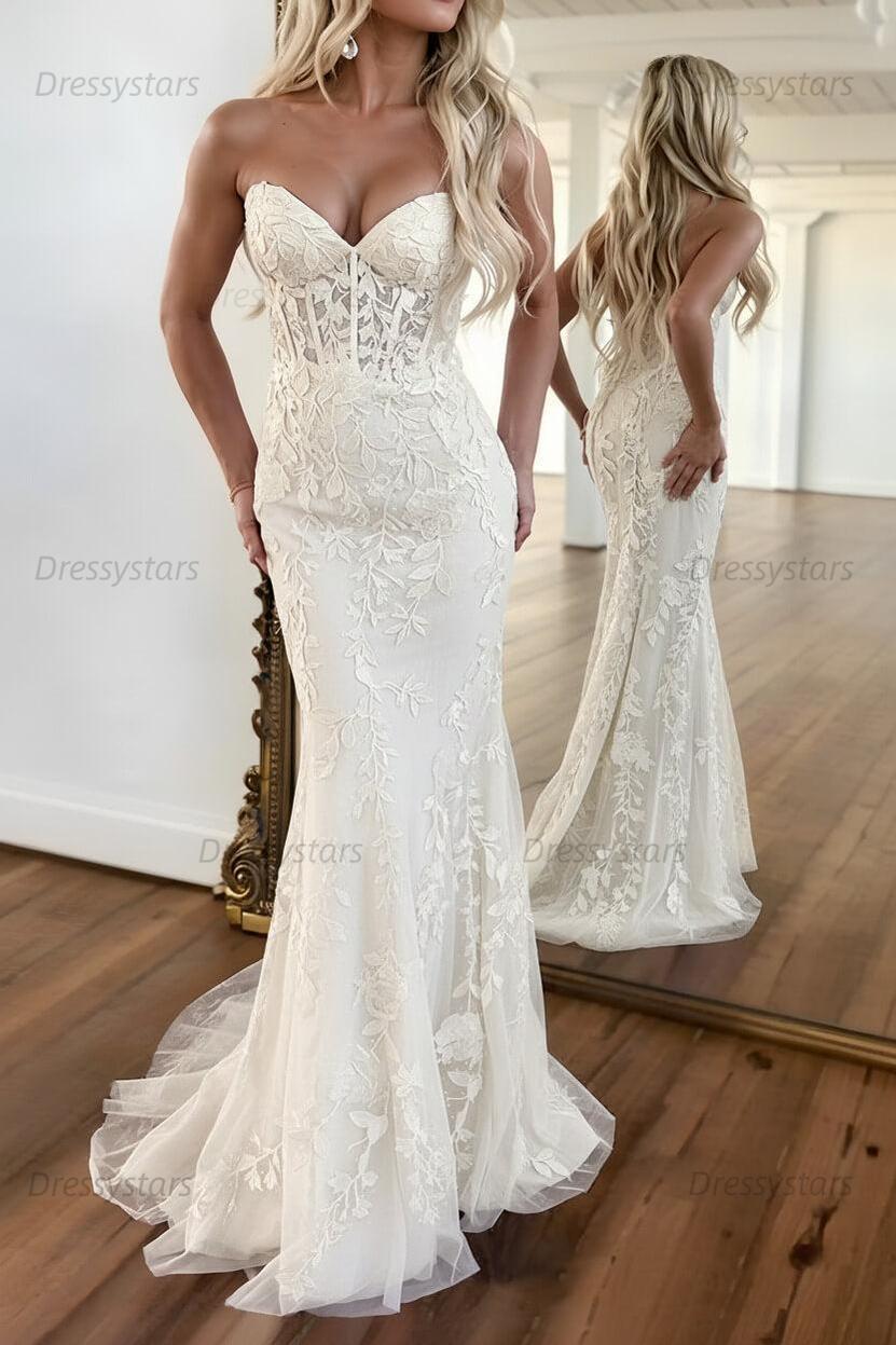 Lilac Prom Dress Corset Sweetheart Lace Mermaid Evening Formal Gown