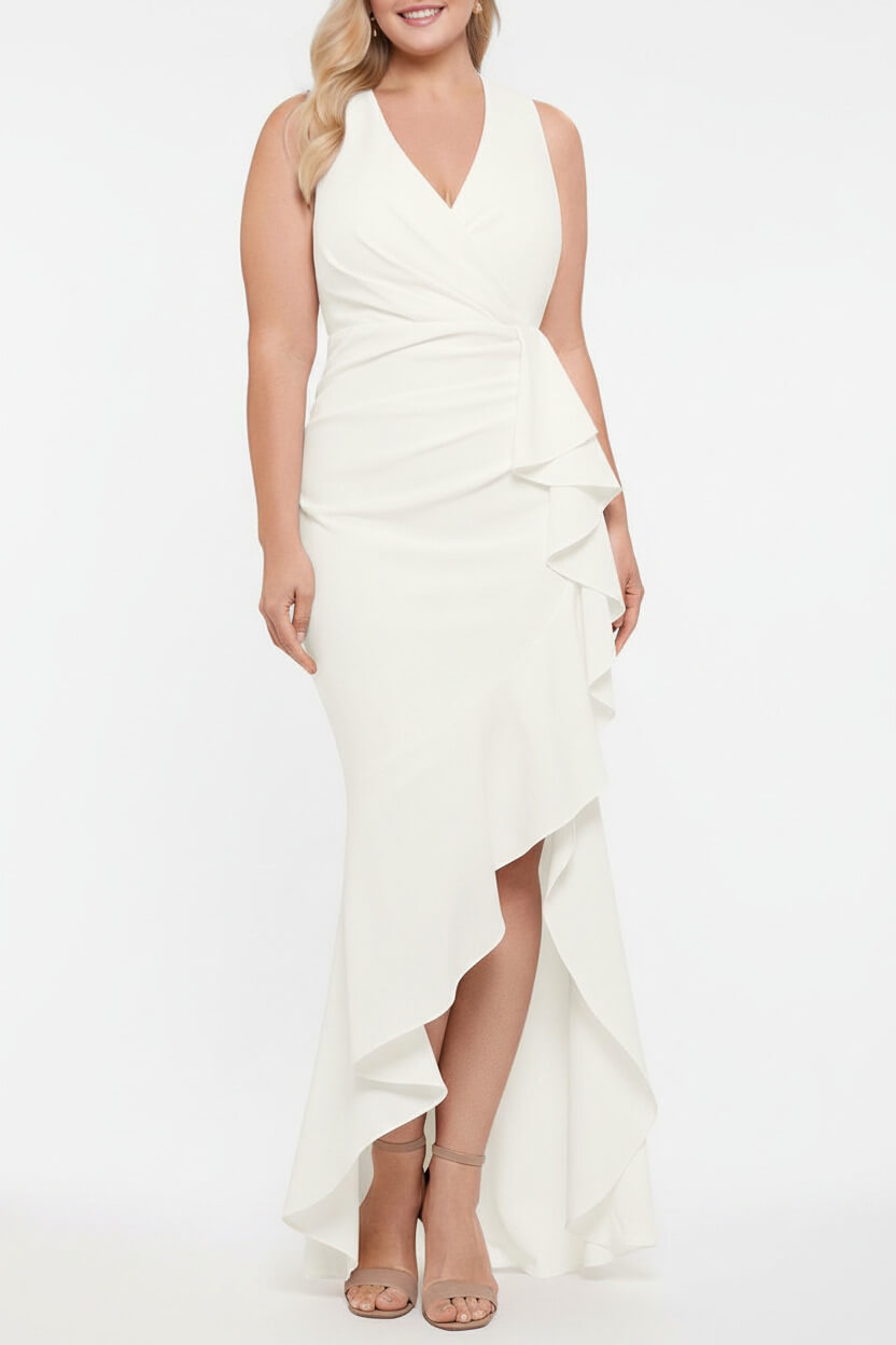 V-Neck Sleeveless Plus Size Floor-Length Sheath/Column Mother of the Bride Dresses with Ruffles