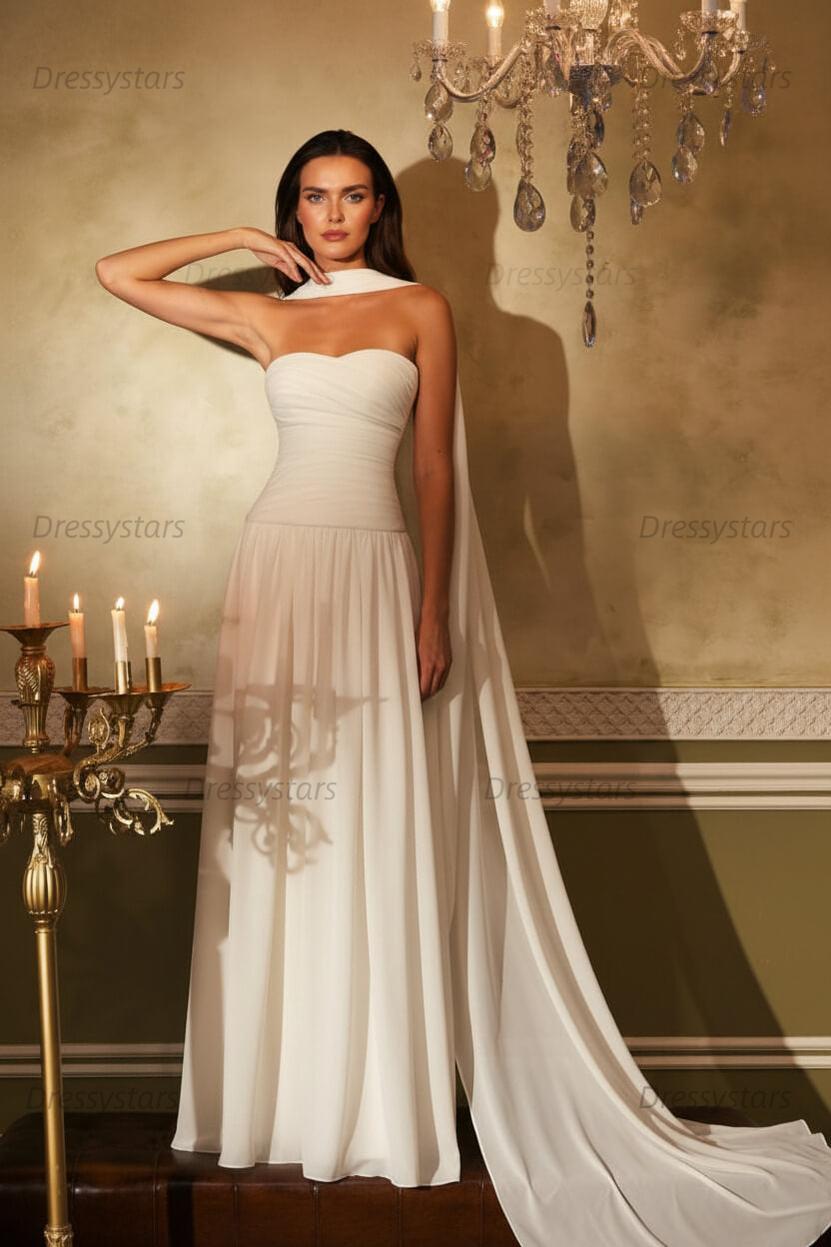 Orange A Line Prom Dress Sleeveless Strapless Formal Dress