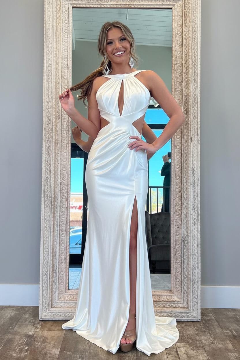 Fuchsia Metallic Mermaid Prom Dress With Slit And Open Back Formal Evening Gown