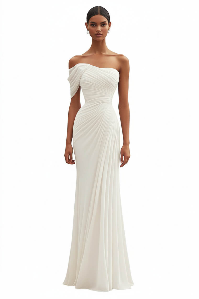 Dressystars One Shoulder Ruched Mermaid Dark Green Wedding Guest Dress Long Formal Dress